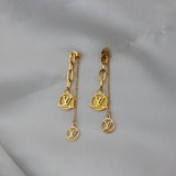 Gold Monogram Chain Drop Earrings