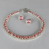 Elegant Pink Crystal Necklace and Earrings Set