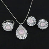 Elegant Pink Stone Jewelry Set with Necklace, Earrings, and Ring