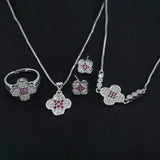 Elegant Silver and Pink Flower Jewelry Set