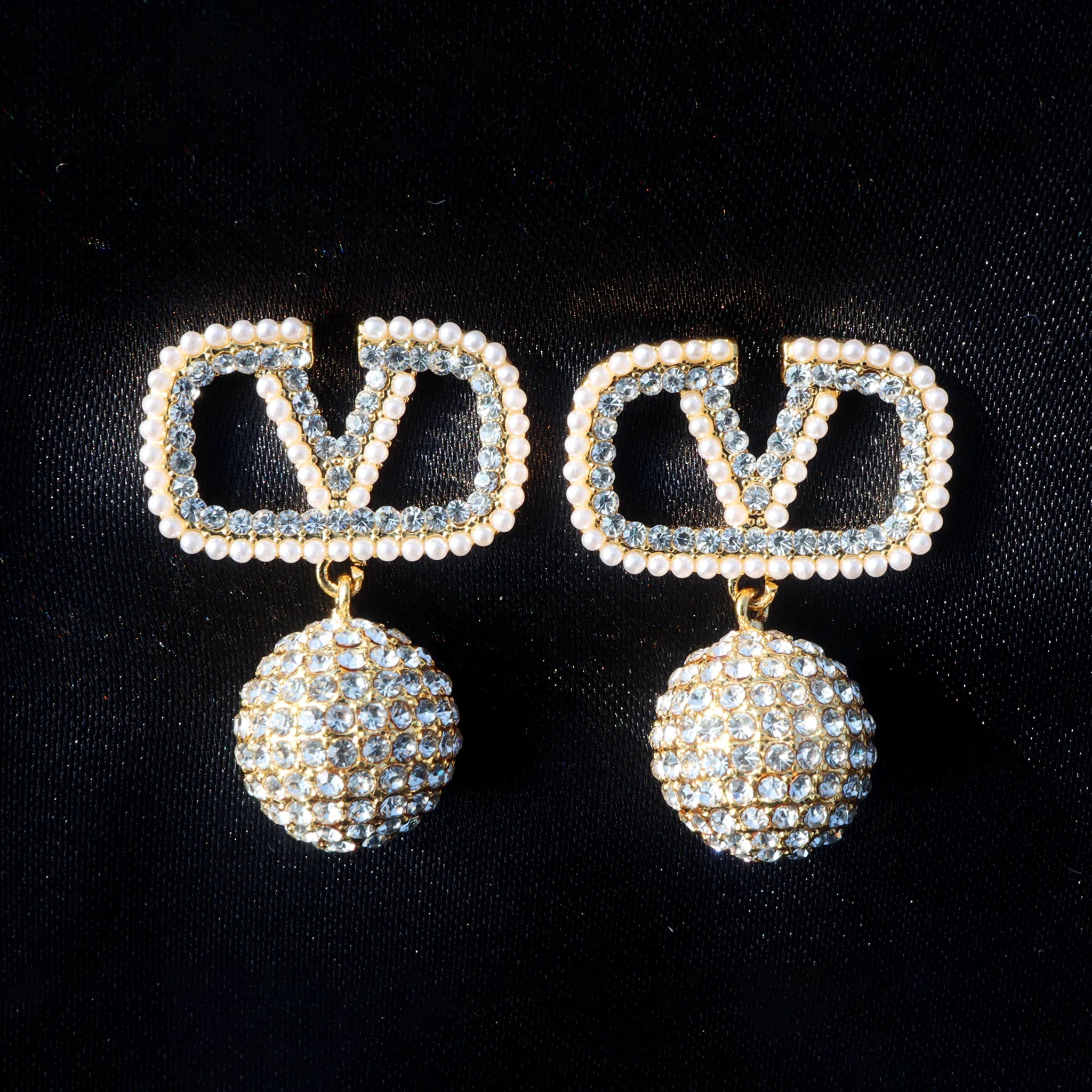 Pearl-Accented Crystal Ball Earrings