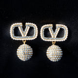 Pearl-Accented Crystal Ball Earrings