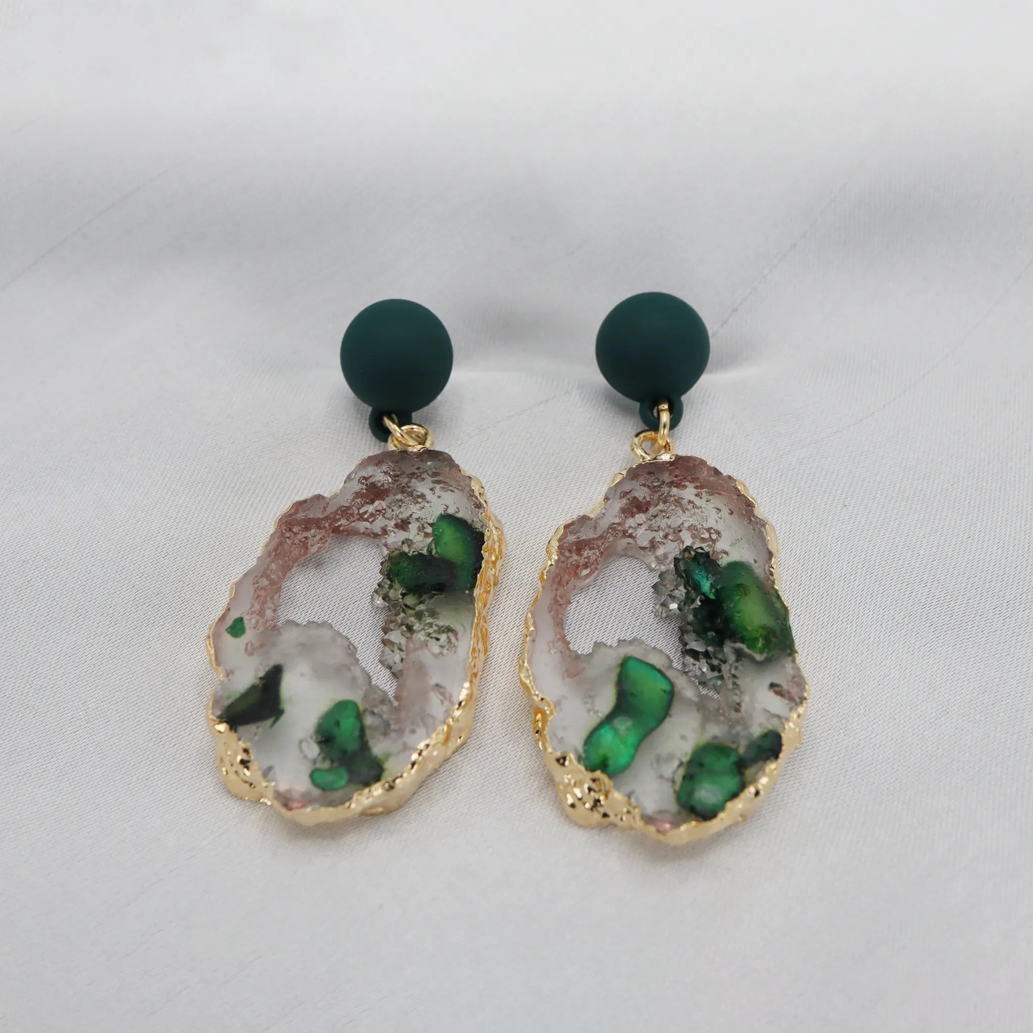 Green Gem Resin Drop Earrings-