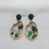 Green Gem Resin Drop Earrings-