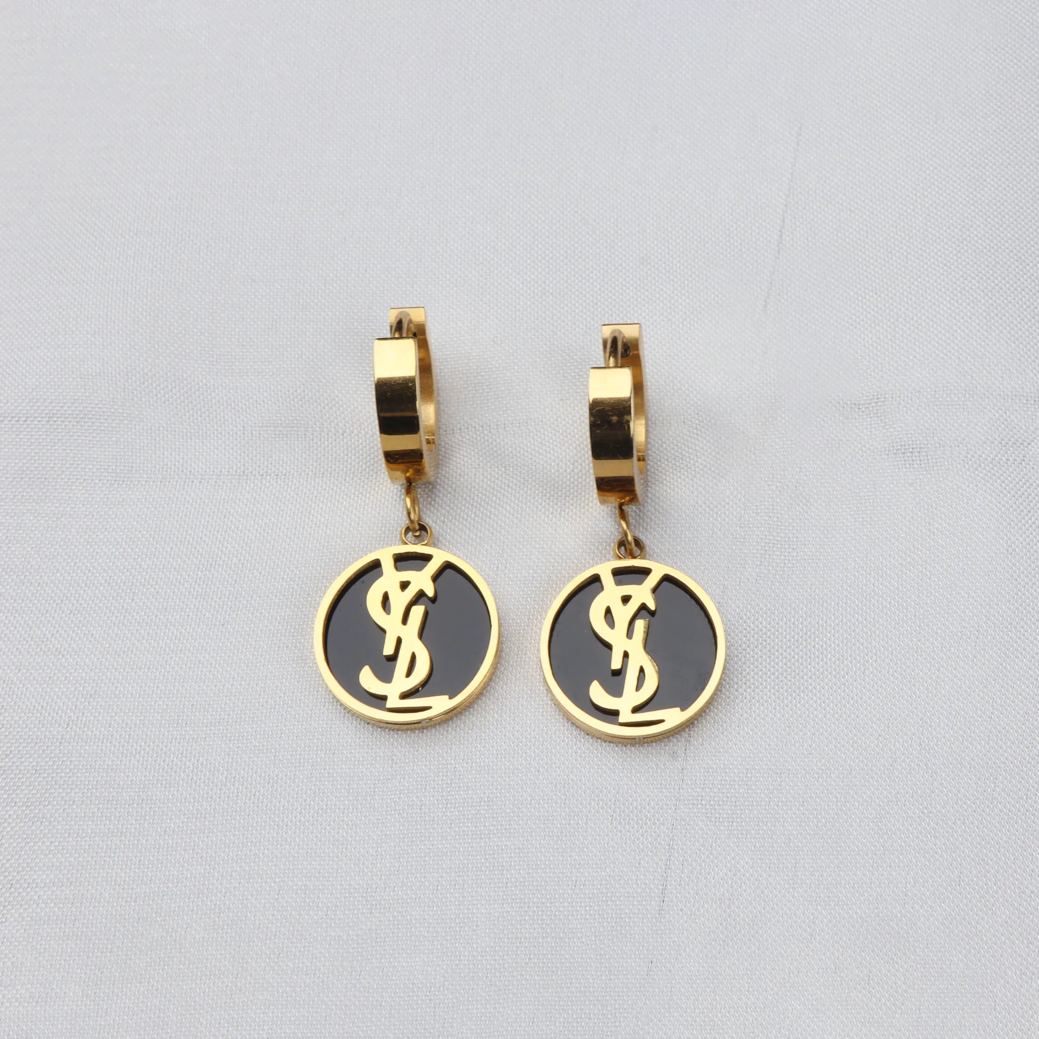 Luxury Gold Hoop Earrings with Black Enamel