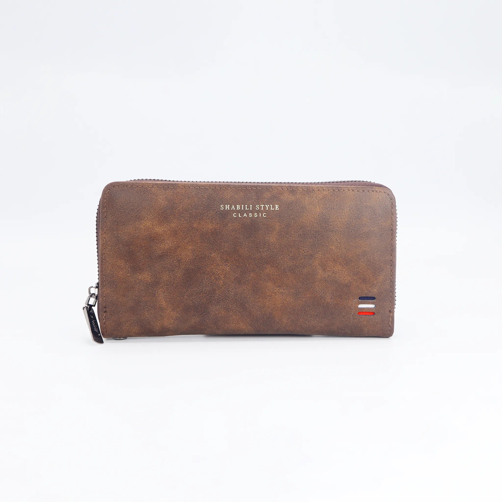 SHABILI Solid Color PU Leather Large Capacity Zipper Business Wallet