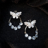 Silver Crystal Butterfly Hoop Earrings
