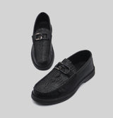 Men's Black Crocodile Pattern Loafers with Metal Buckle