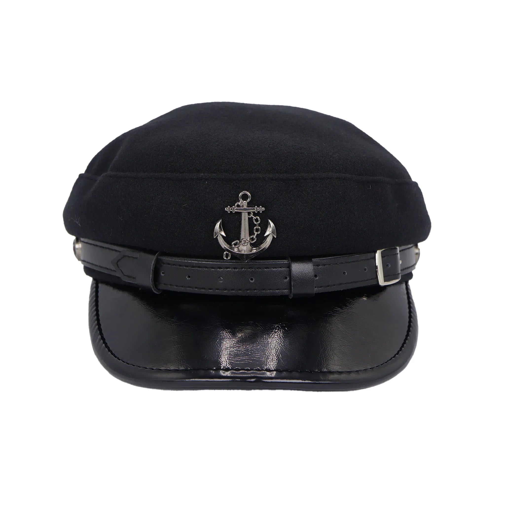 Nautical-Inspired Black Wool Captain Cap