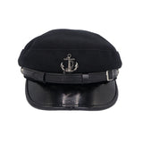 Nautical-Inspired Black Wool Captain Cap