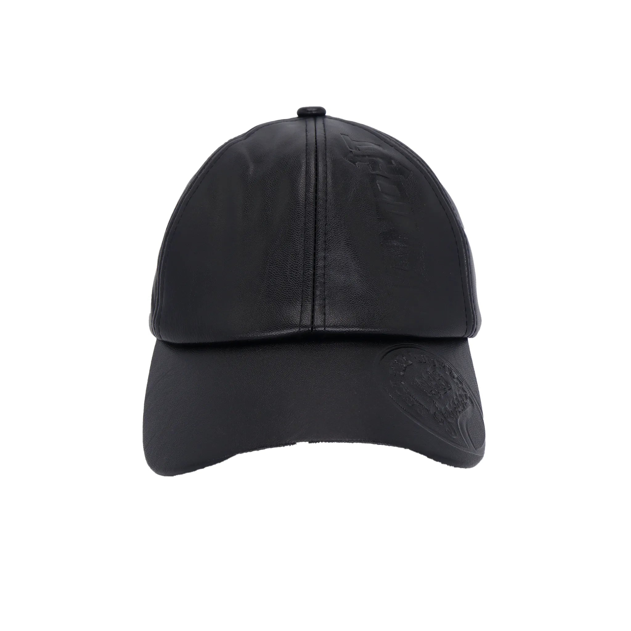 Premium Black Leather-Look Embossed Cap
