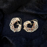 Golden Floral Crescent Hoop Earrings