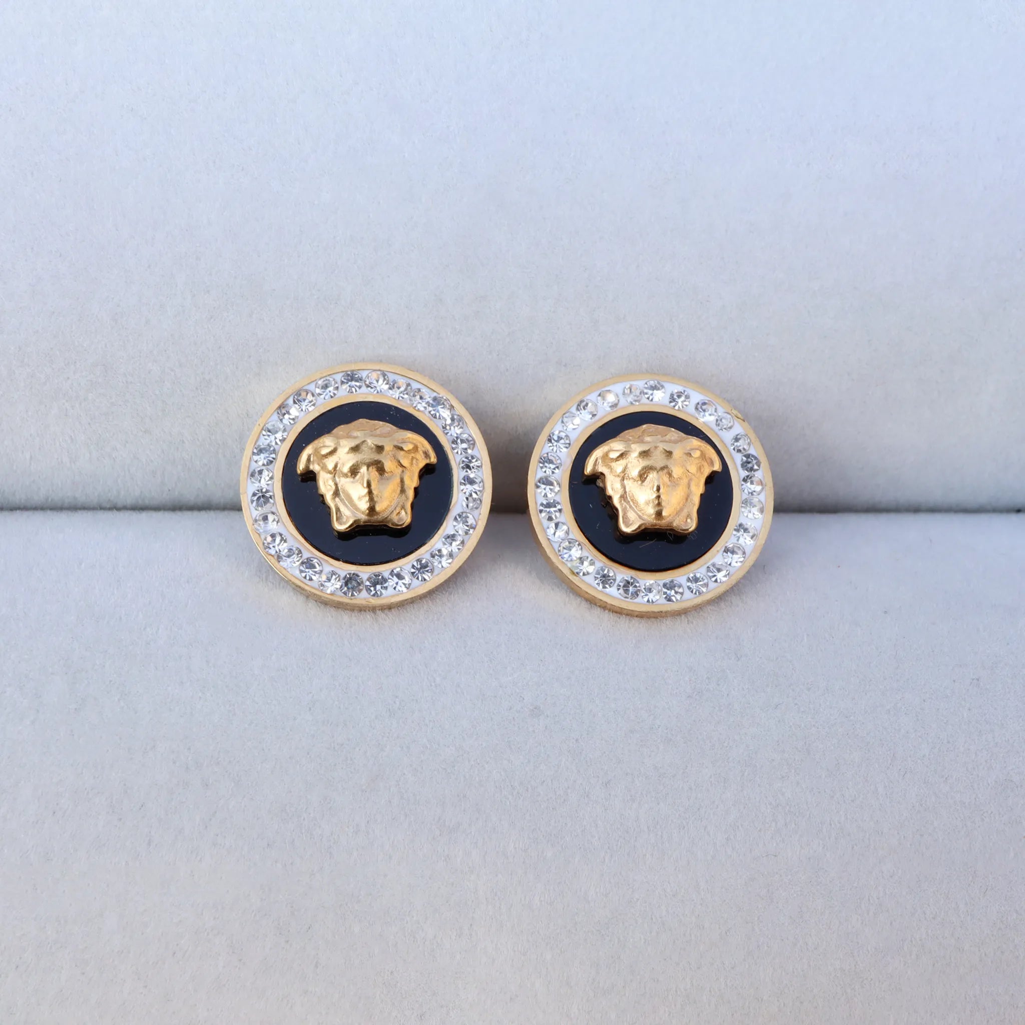 Gold Medusa Crystal Stud Earrings