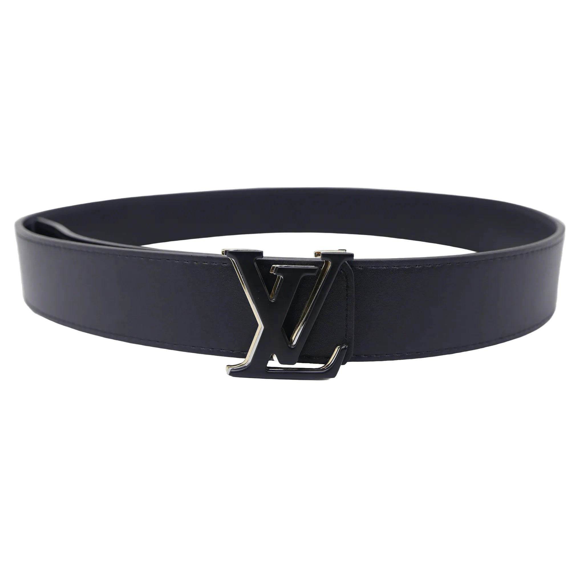 Luxury Black Leather Belt with Monogram Buckle