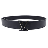 Luxury Black Leather Belt with Monogram Buckle