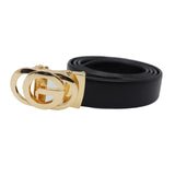 Elegant Black Leather Belt with Gold Double G Buckle