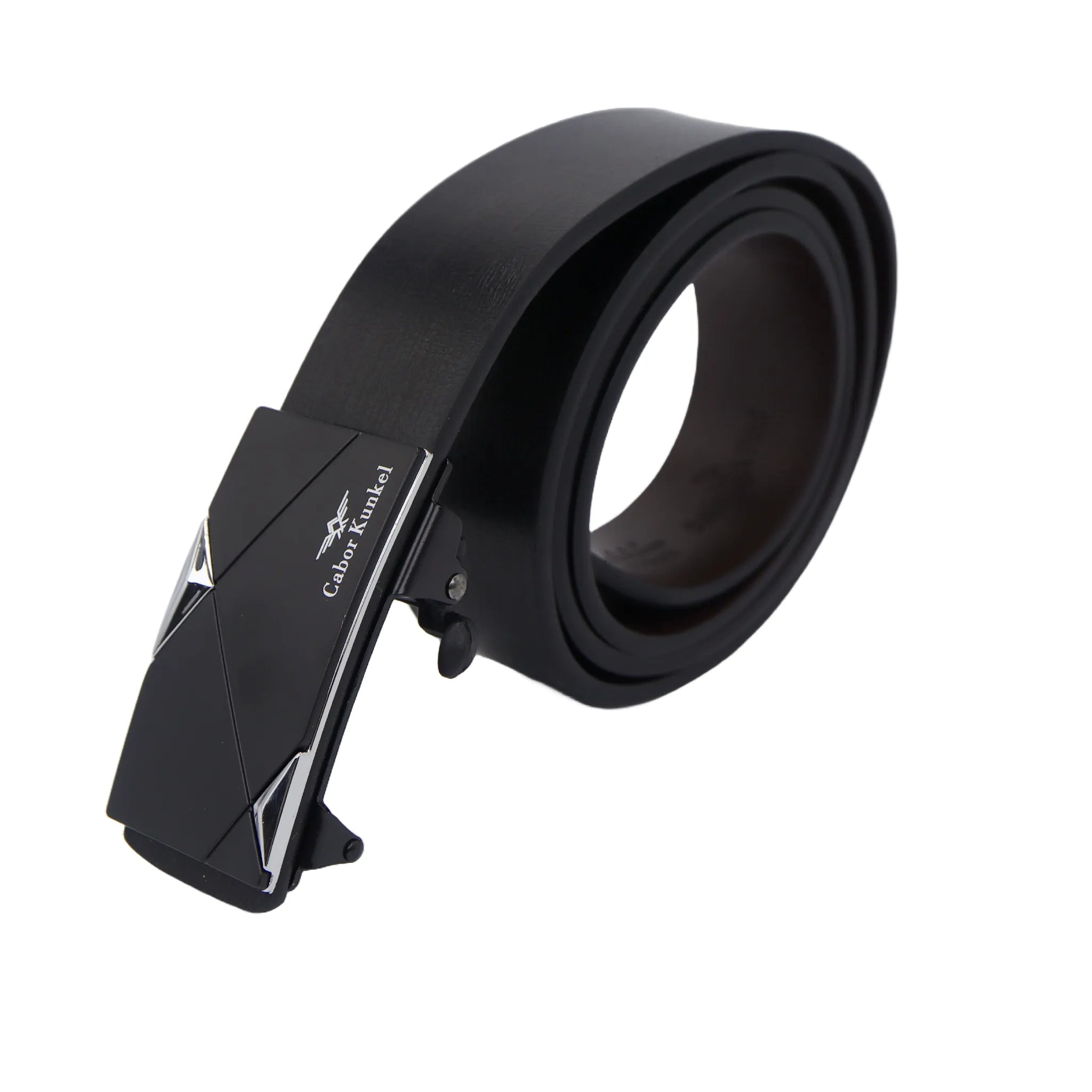 Automatic Black Leather Belt with Geometric Buckle