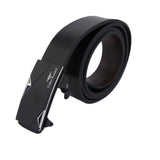 Automatic Black Leather Belt with Geometric Buckle