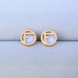 Gold and Mother-of-Pearl Circular Logo Stud Earrings