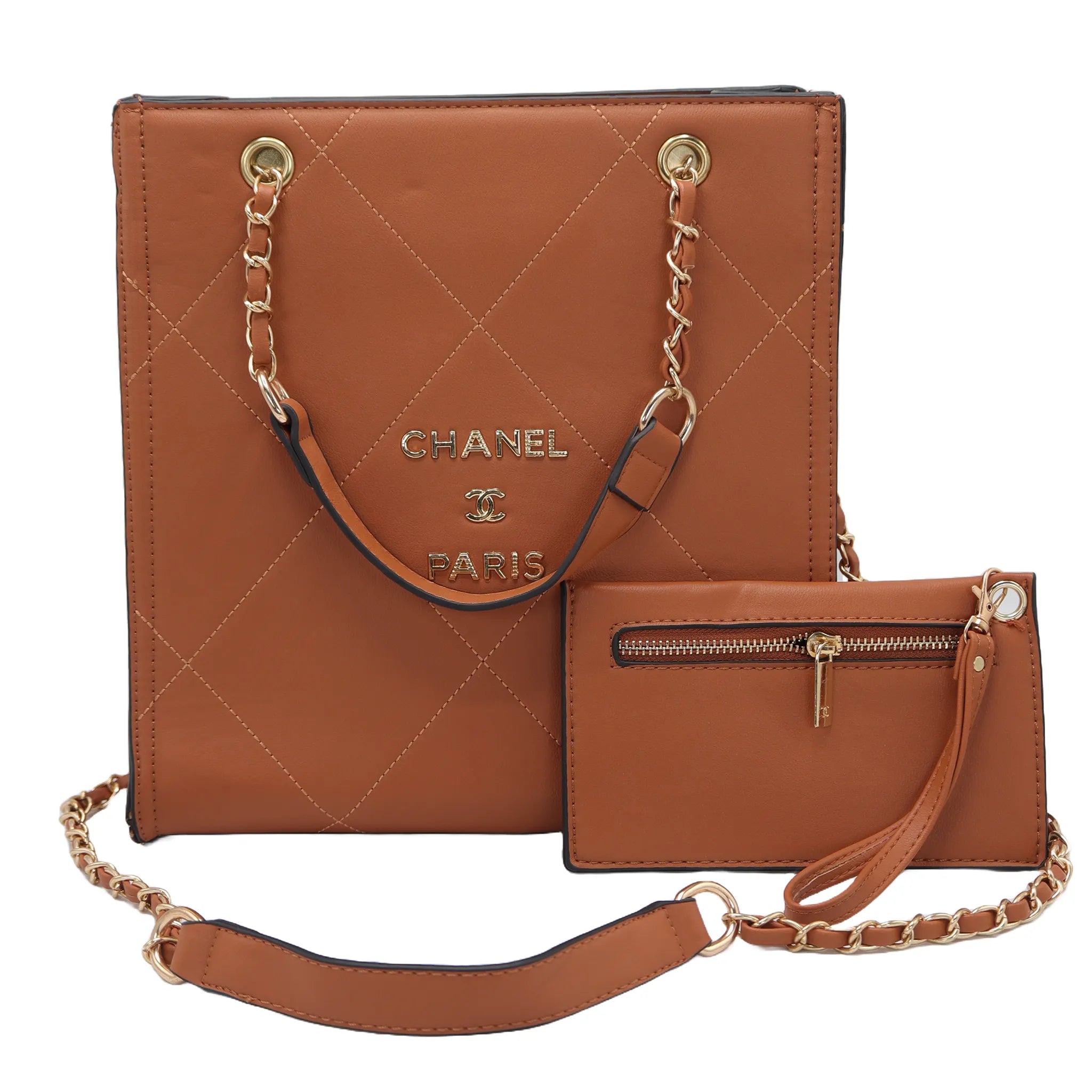 Quilted Leather Tote Bag with Wallet