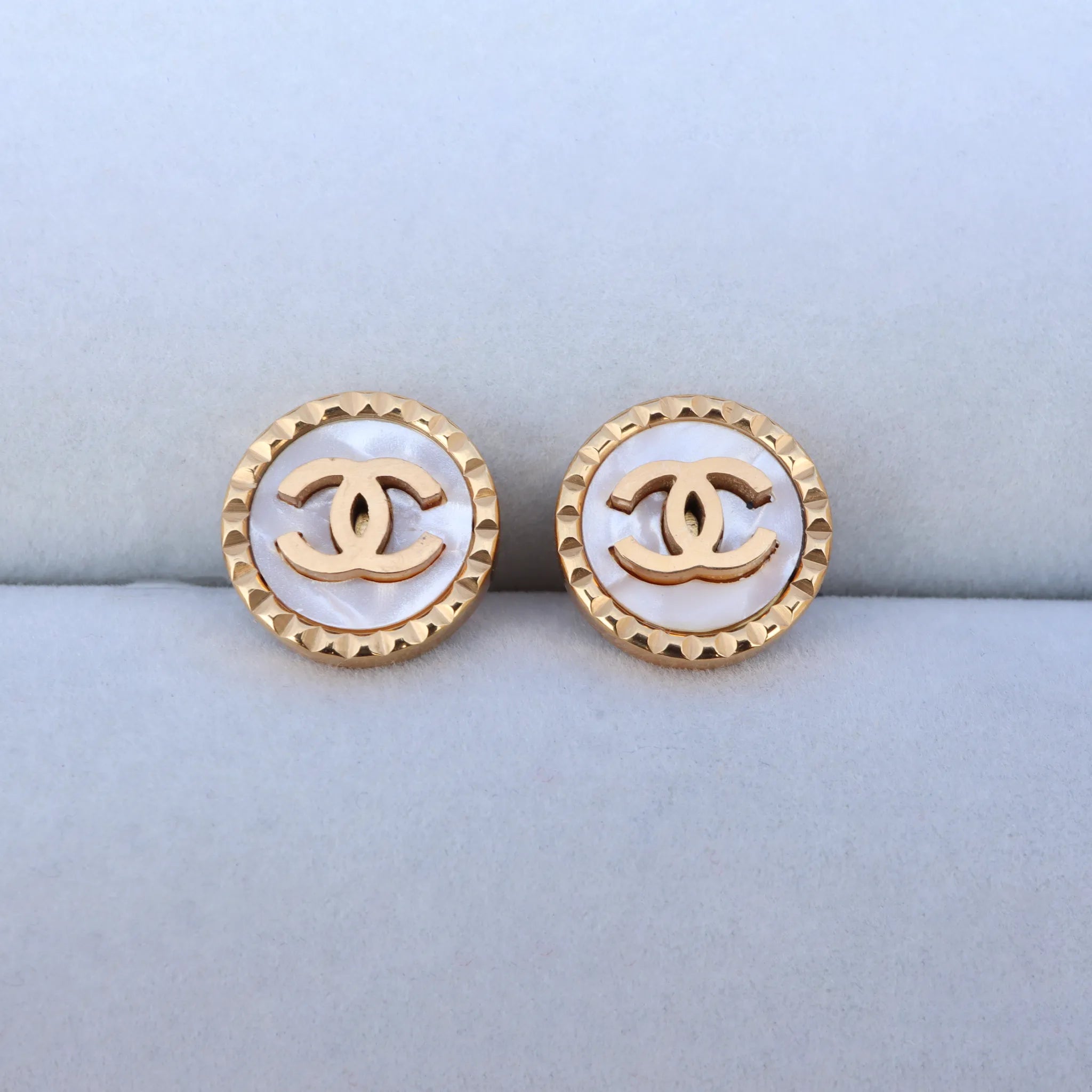 Gold and Mother-of-Pearl Double C Stud Earrings