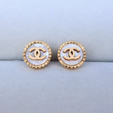 Gold and Mother-of-Pearl Double C Stud Earrings