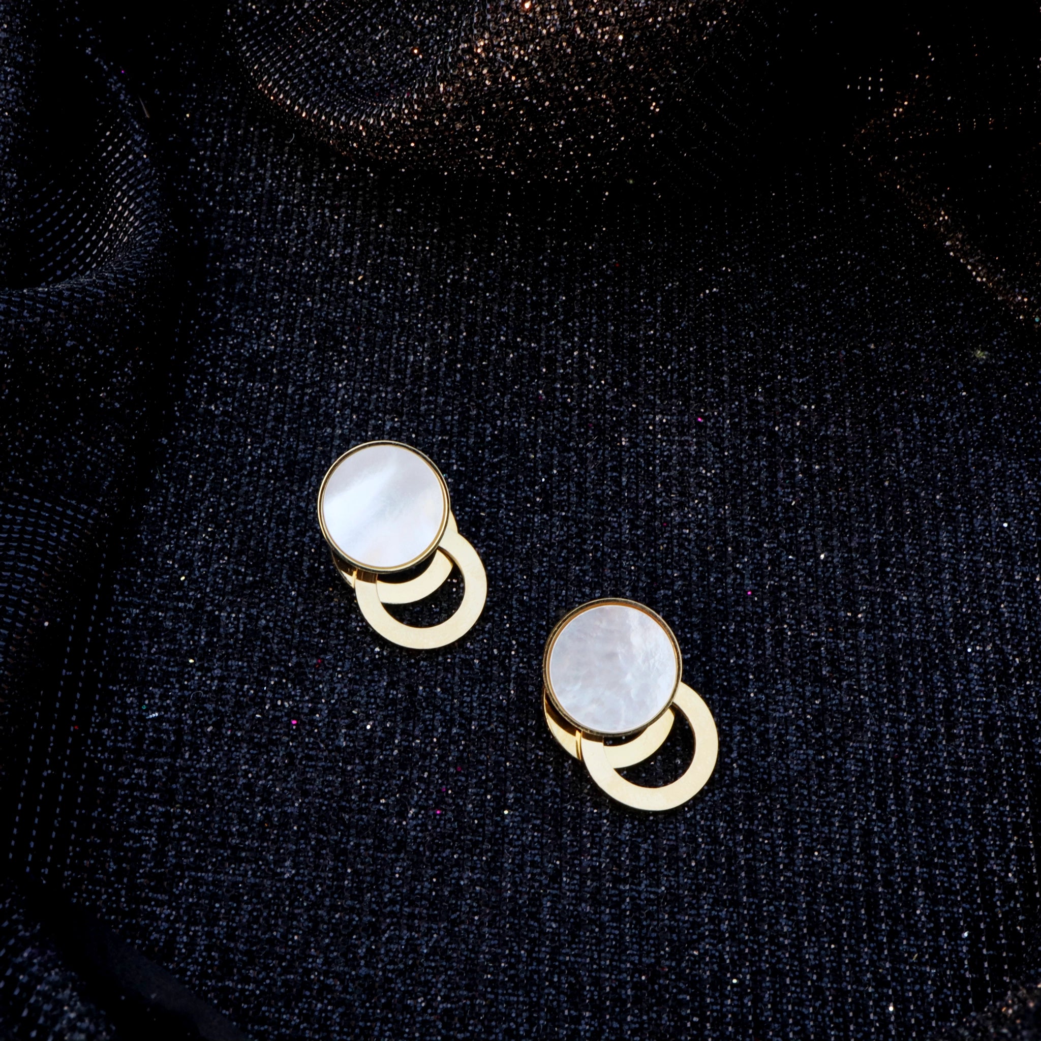 Gold Mother-of-Pearl Circle Earrings