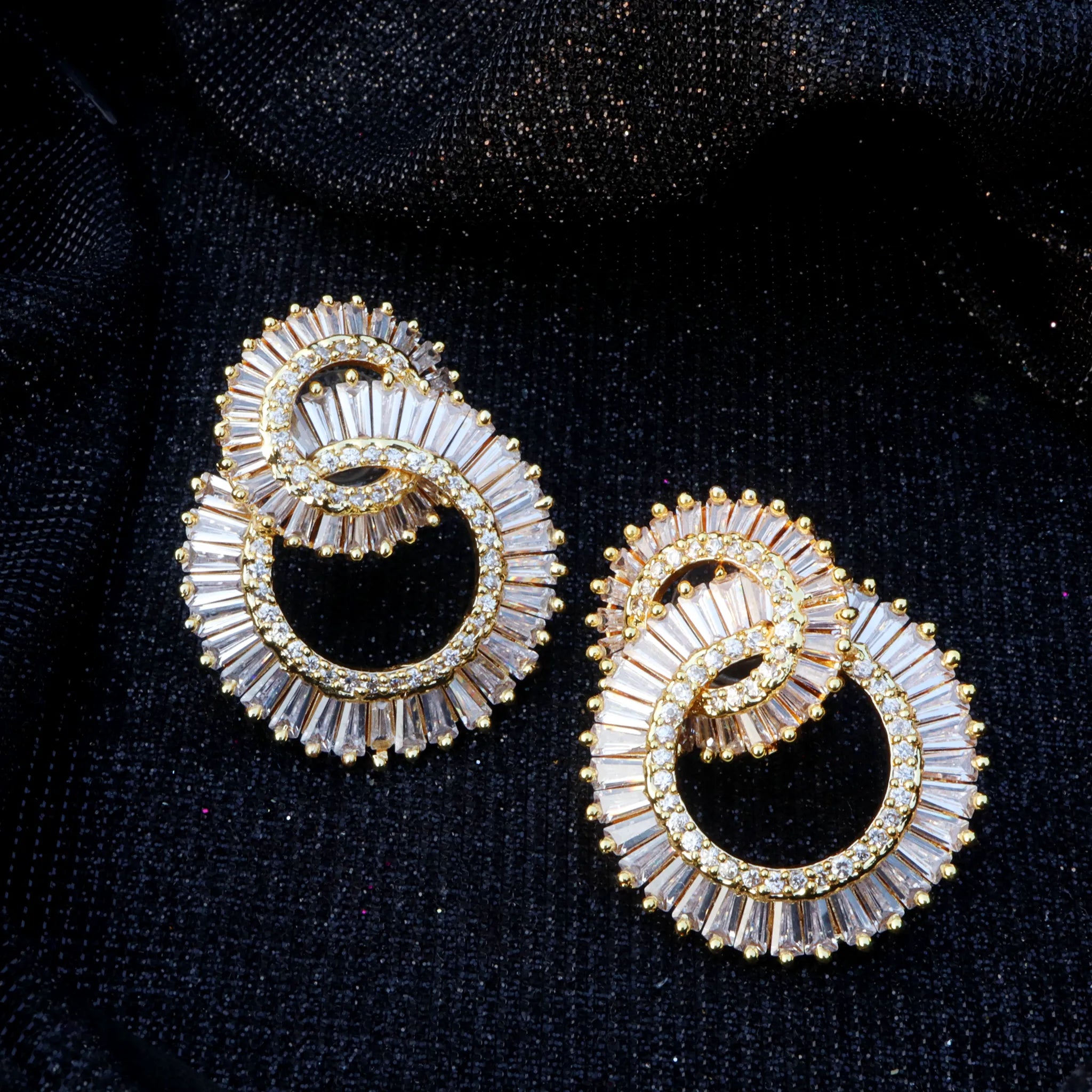 Gold Intertwined Crystal Loop Earrings