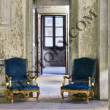 Pair of Solid Wood Classic Silver Antique Polish Sofa Chairs with Coffee Table