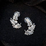 Silver Crystal Leaf Ear Climbers