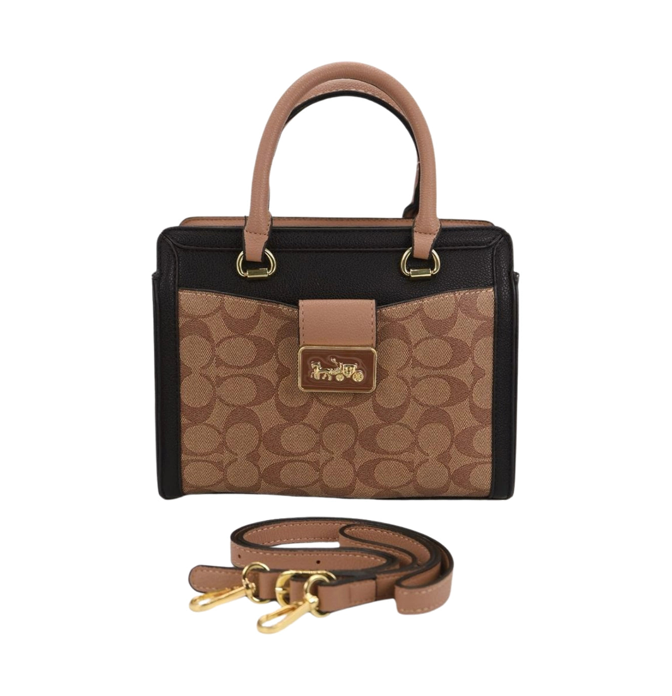 Elegant Mixed-Texture Handbag with Gold Accent