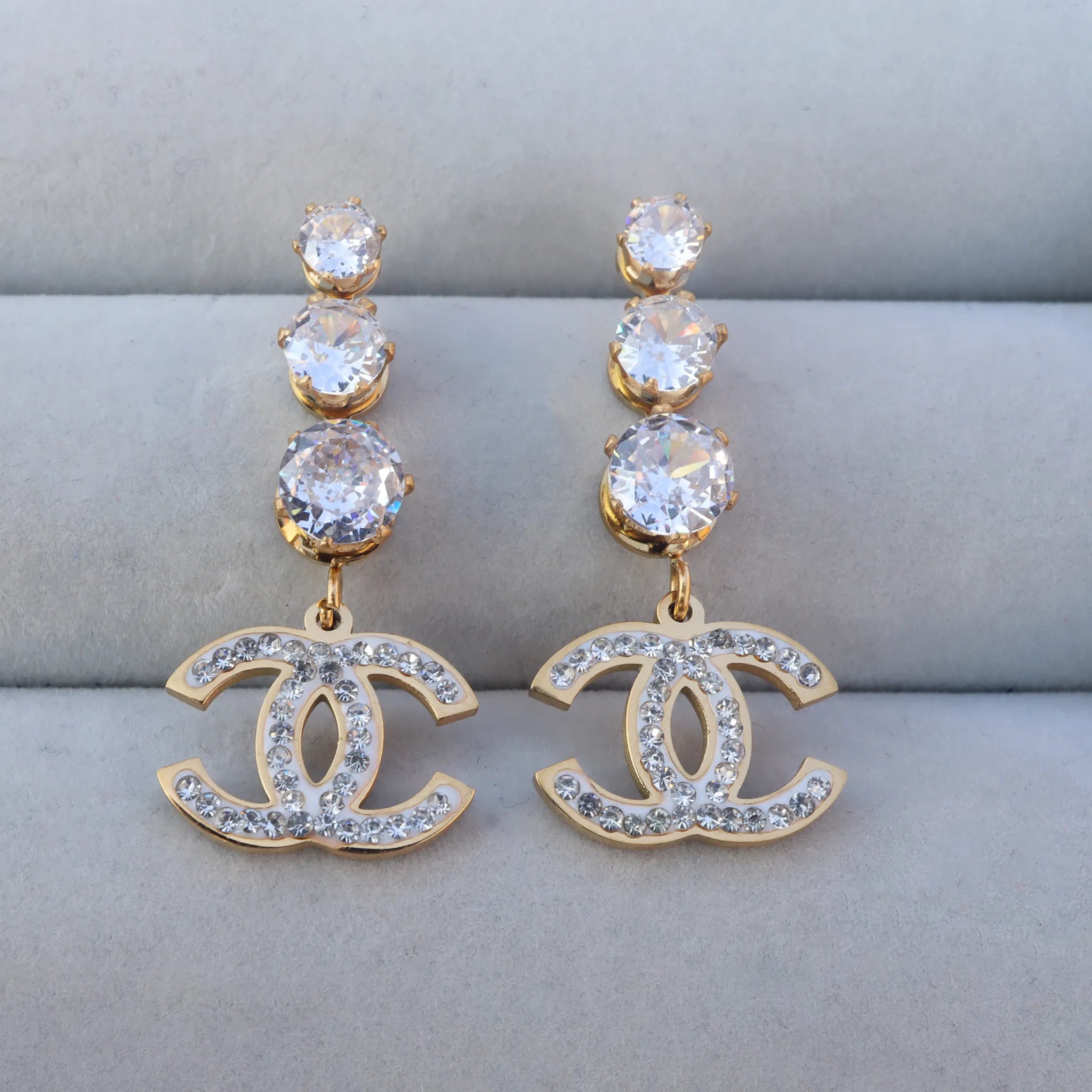 Gold-Tone Logo Earrings with Crystal Accents