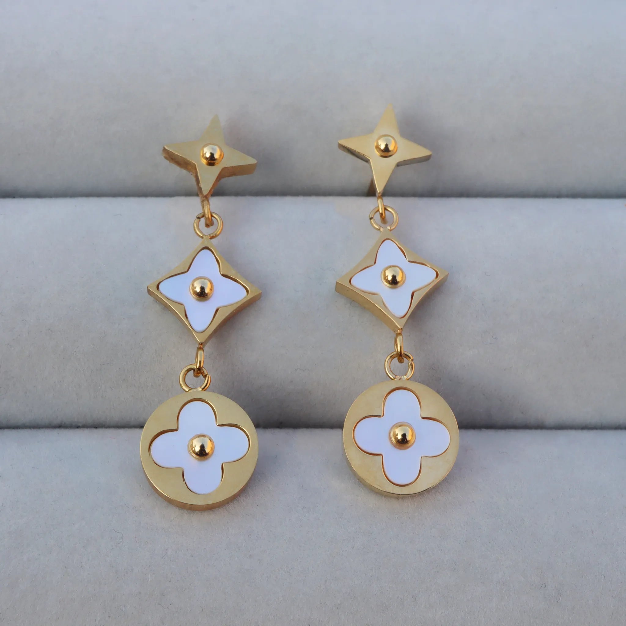 Gold-Tone Floral Motif Dangle Earrings