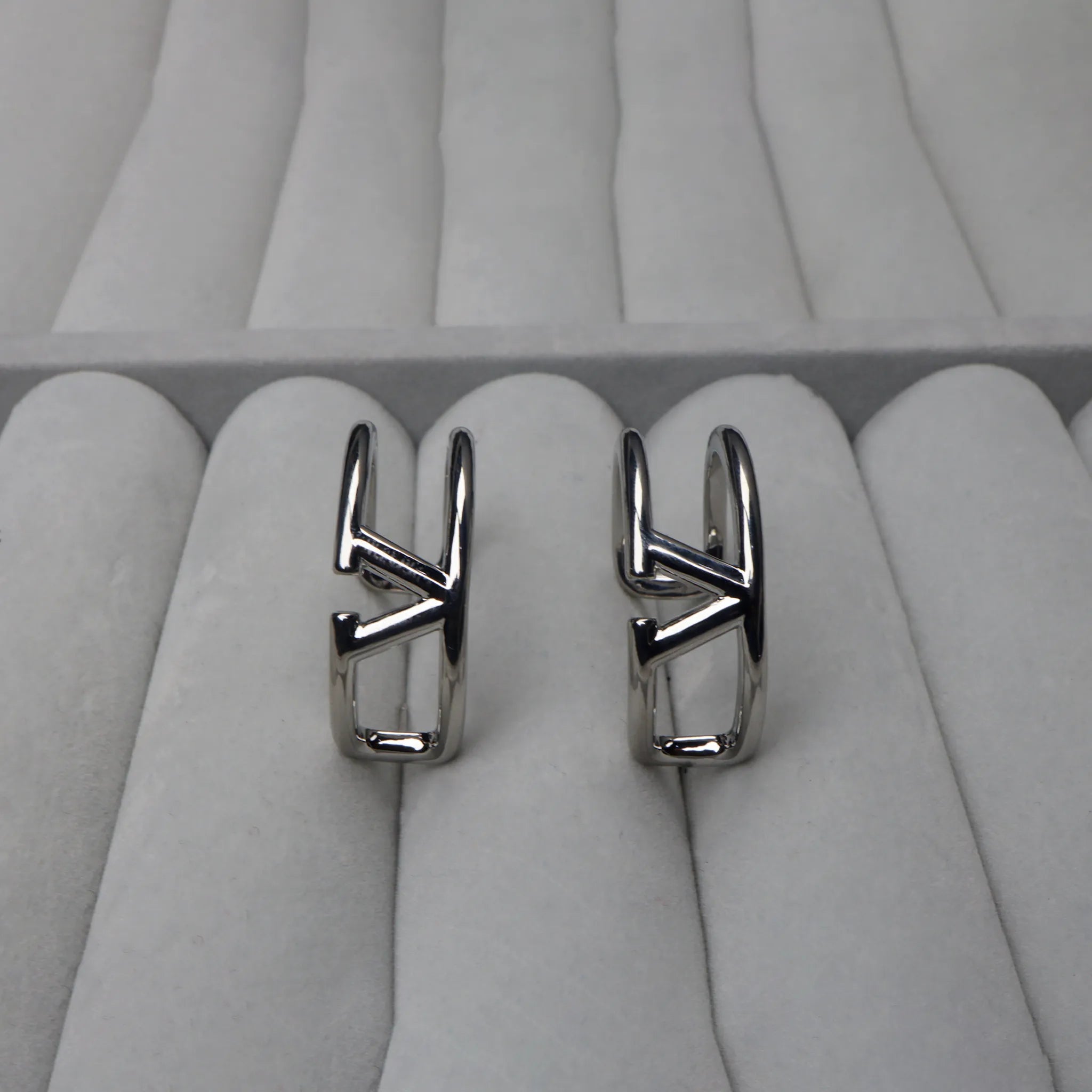Geometric Zigzag Silver Hoop Earrings