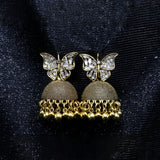 Gold Butterfly Jhumka Earrings with Crystal