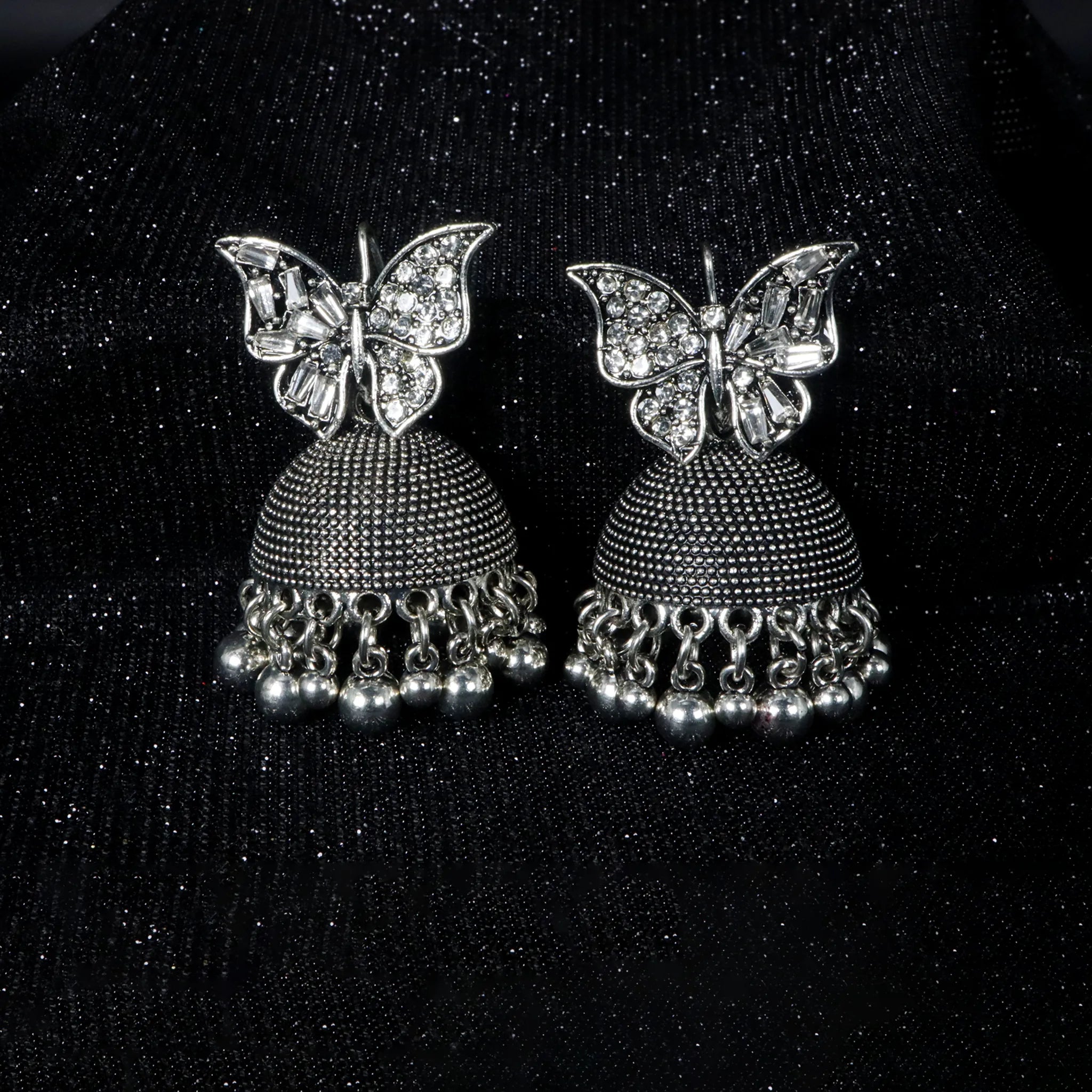 Butterfly Jhumka Earrings – Silver Tone