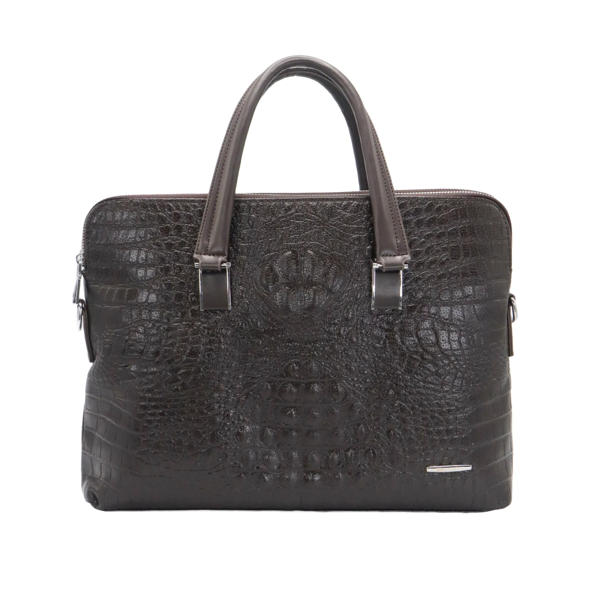 Black Crocodile Embossed Leather Laptop Bag