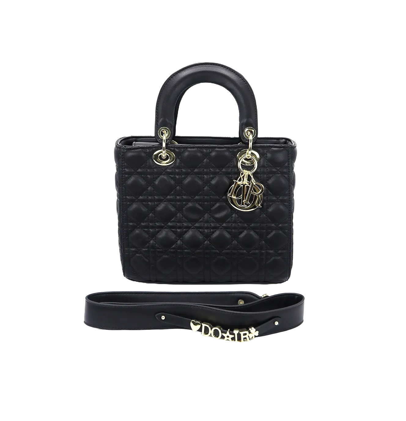 Elegant Quilted Leather Handbag with Gold Charm