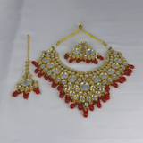 Traditional Gold and White Stone Jewelry Set with Red Beads