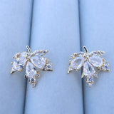 Elegant Gold and Clear Gemstone Leaf Earrings