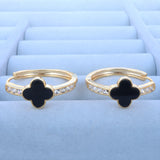 Elegant Gold Hoop Earrings with Black Clover Charms