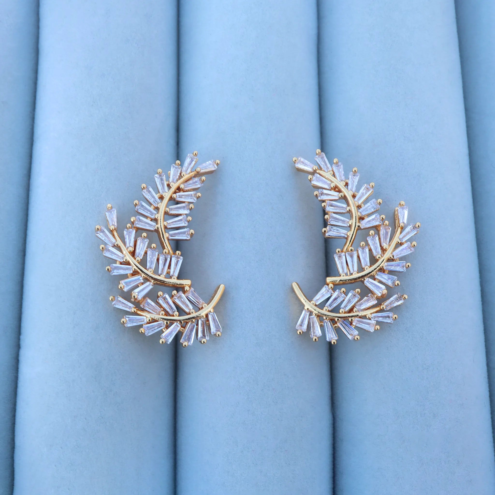 Elegant Gold and Clear Stone Leaf Earrings