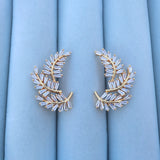 Elegant Gold and Clear Stone Leaf Earrings