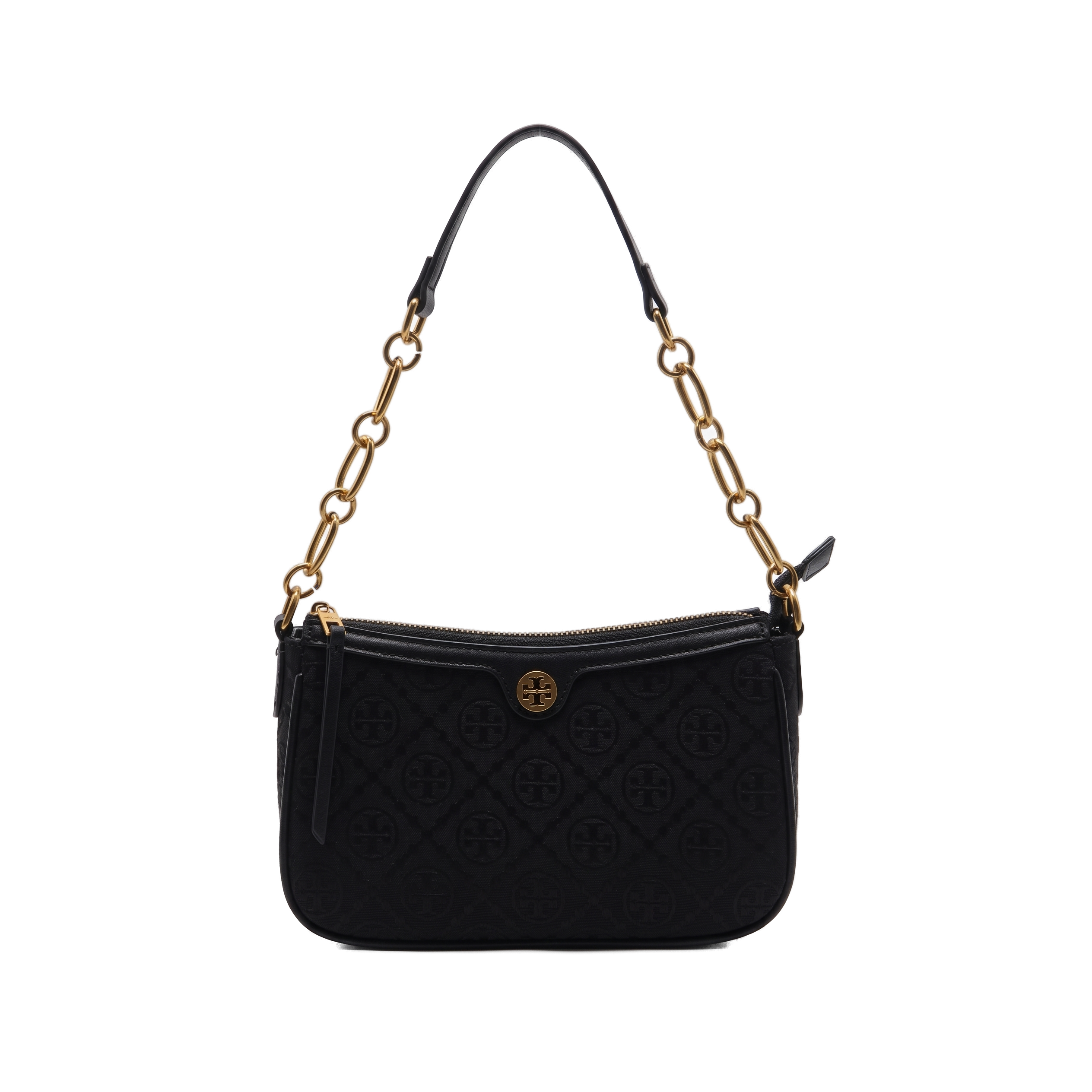 Classic Black Monogram Shoulder Bag with Gold Chain Strap