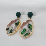 Green Gem Resin Drop Earrings