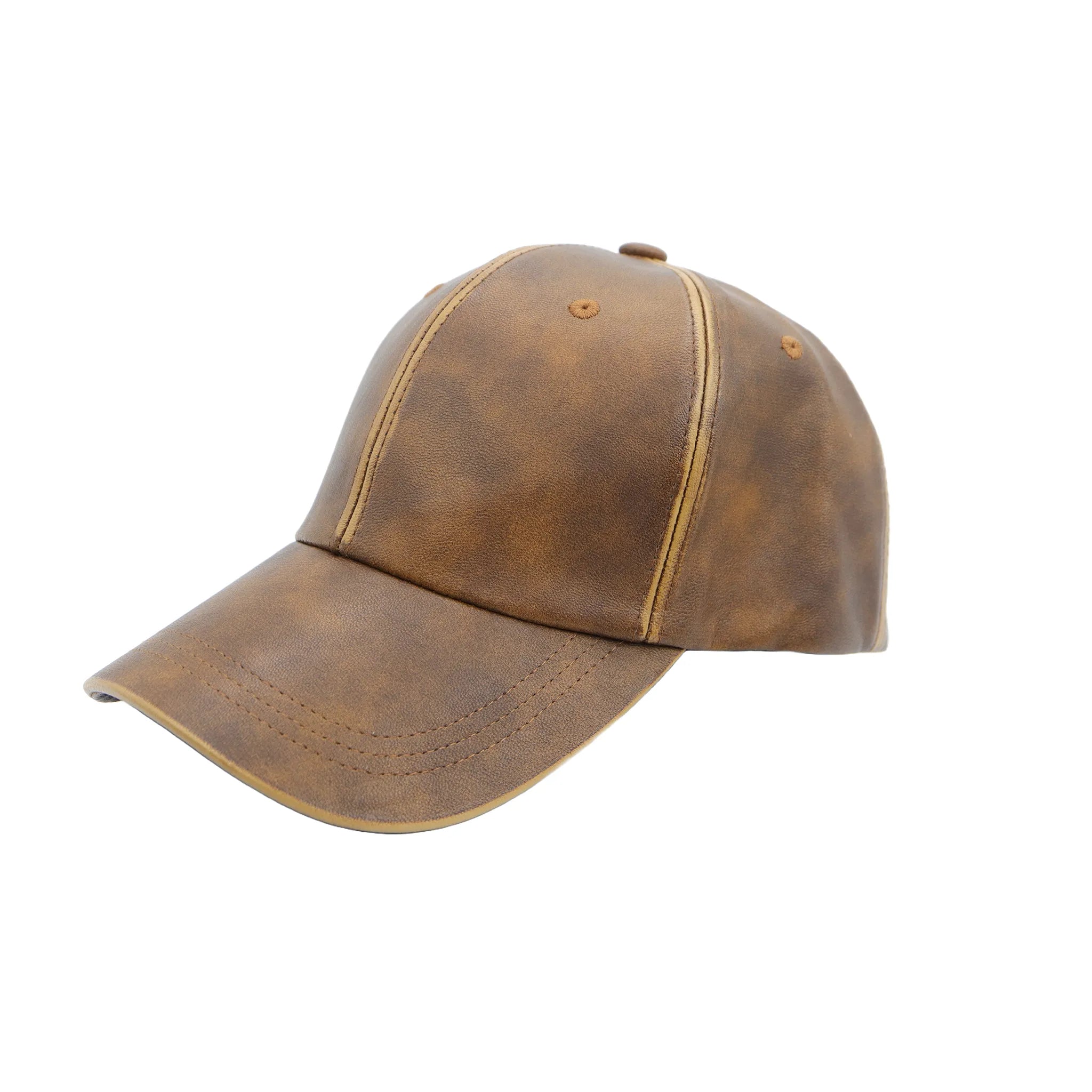 Vintage Brown Leather Baseball Cap