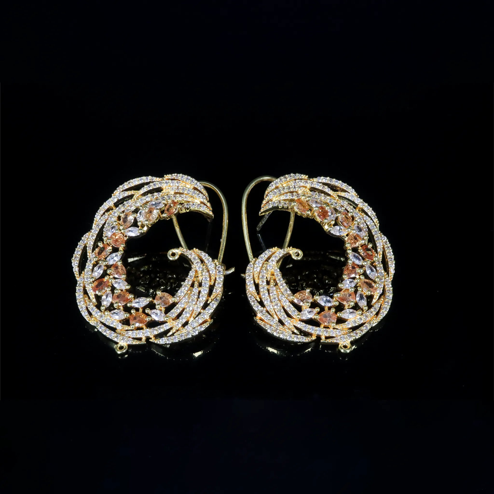 Golden Floral Crescent Hoop Earrings