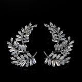 Silver Crystal Leaf Ear Climbers
