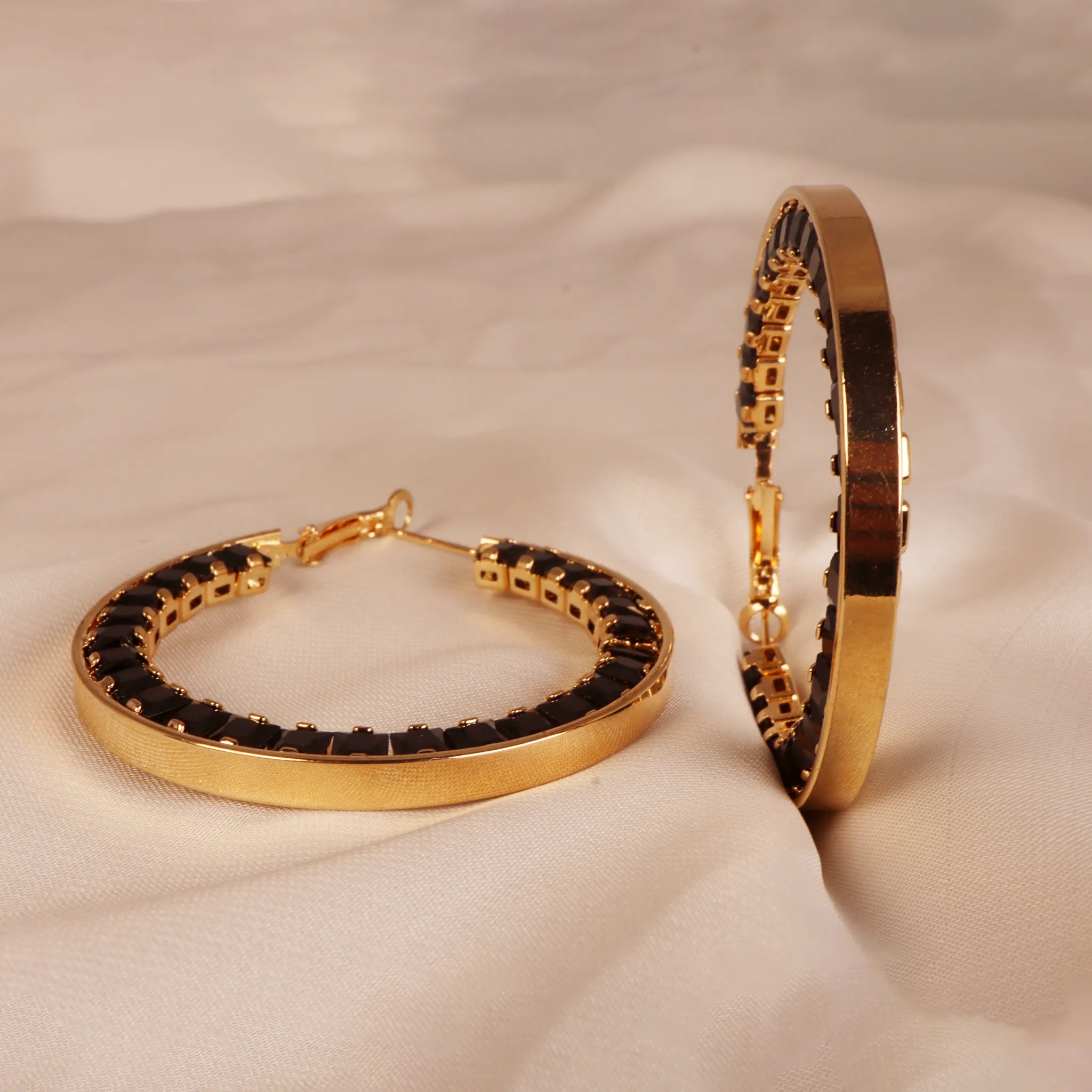 Midnight Elegance Gold Hoop Earrings
