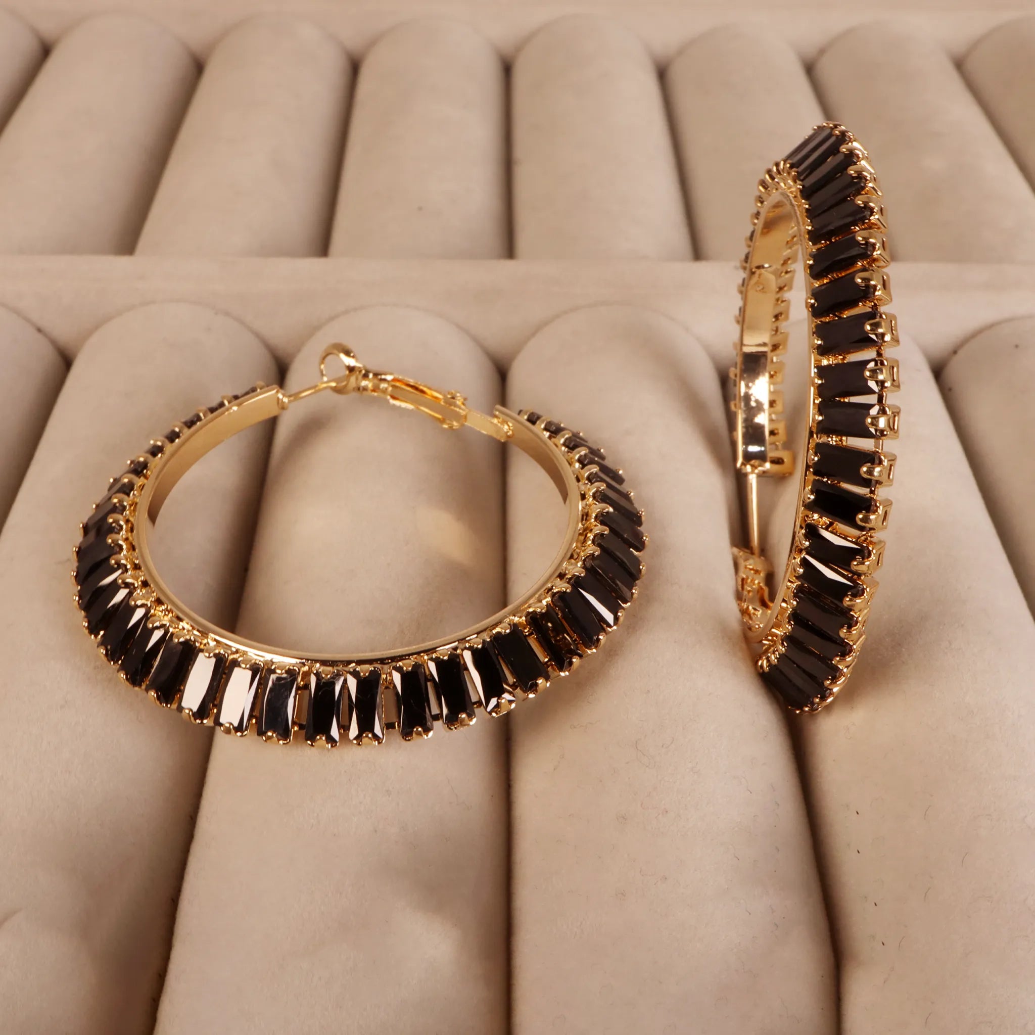 Black Radiance Gold Hoop Earrings